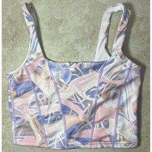 IVL Collective Pastel Swirl Corset Sports Bra Top Size 4 Yoga Athleisure Beach